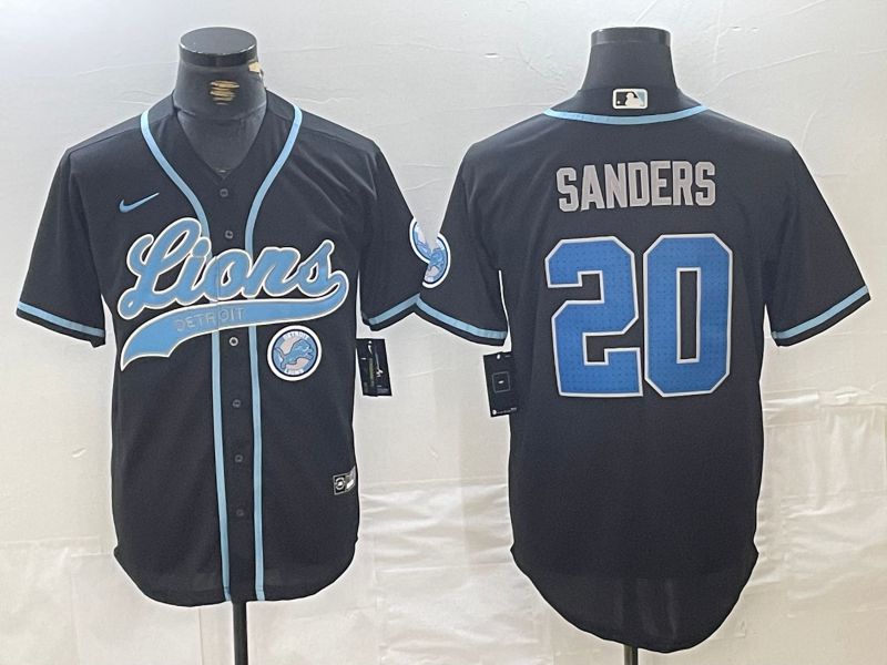 Men Detroit Lions #20 Sanders Black Joint Name 2024 Nike Limited NFL Jersey style 5
